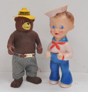 Lot 222 - 2 x pieces - vintage Dakin plastic & rubber Smokey the Bear figure