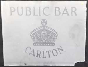 Lot 230 - Vintage Carlton Draught Frosted Glass Bar window Panel (af) - approx 5
