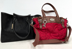 Lot 255 - 2 x bags - Fossil red quilted Key-per tote with shoulder strap, zip to