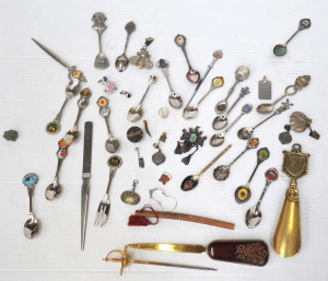 Lot 265 - Box Lot incl Australian Souvenir Spoons, Letter Openers, Shoe Horn, et