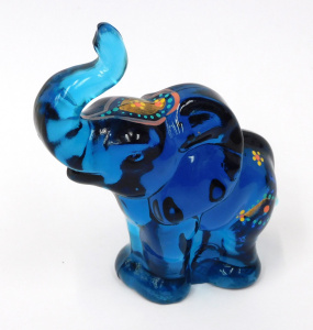 Lot 307 - Signed Fenton Blue Art Glass hand painted Elephant - c2007 LE - 9cm H