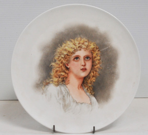 Lot 335 - Circa 1900 Wedgwood Blank Wall Plate with Hpainted image of a pretty g