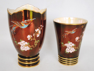 Lot 352 - 2 x Vintage Carlton Ware Rouge Royale Vases - Bird of Paradise pattern