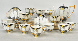 Lot 365 - 35 pcs Shelley Art Deco Sunrise china incl Coffee pot (stapled), cream