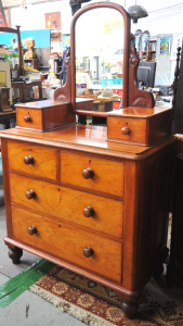 Lot 9 - Vintage Victorian Cedar Duchess Dresser w Mirror & Six Drawers