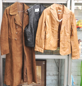 Lot 16 - 3 x Leather & Suede Jackets & Vest incl Black Leather Vest, Bro