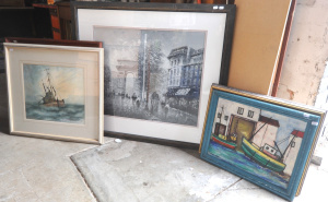 Lot 28 - Group lot - Framed Oil Paintings & Watercolours - Paris Street Scen