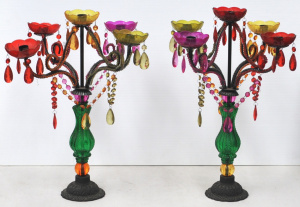 Lot 40 - Pair vintage style Colourful Glass, Plastic & Metal Candelabra - 52