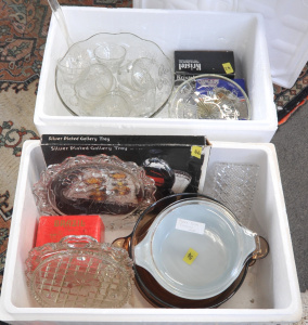 Lot 46 - 2 x Boxes of Pressed Crystal incl Tray, Vintage Punch Bowl Set, Glass S