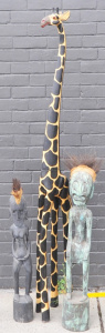 Lot 66 - Group lot - Large Carved wooden Figures - 2 piece Giraffe all Hand deco