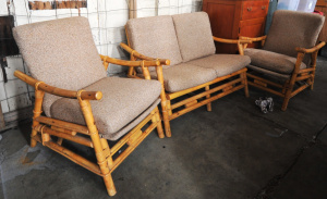 Lot 71 - Vintage c1960-70s 3 Piece Cane Lounge Suite - Reclining Arm Chairs &