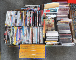 Lot 74 - 2 x Boxes of Assorted DVDs, CDs & Books incl Rock CDs, Cricket Book
