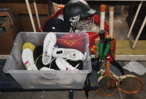 Lot 88 - Lot of Assorted Sporting Equipment incl Cricket Bats, Tennis Rackets, A