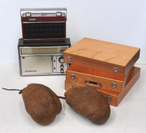 Lot 95 - Group Lot of Vintage Mixed Items incl 2 x Transistor Radios, 3 x Wooden