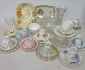 Lot 99 - Box lot of Vintage glass and English China inc, cups, saucers, trios -