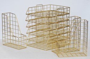 Lot 110 - Lot of Modern Gold Metal Wire Magazine Holder & Document Trays
