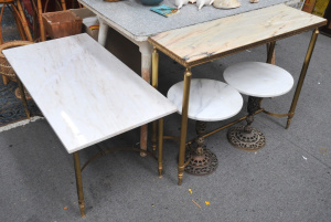 Lot 127 - 4 x Vintage c1970-80s Brass & Marble Topped Tables - pair circular