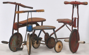 Lot 142 - 3 x Vintage Metal Childrens Tricycles incl 2 x Red & Another in Bl