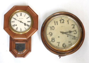 Lot 145 - 2 x Vintage Timber & Brass Wall Mounting Clocks inc Seth Thomas &a