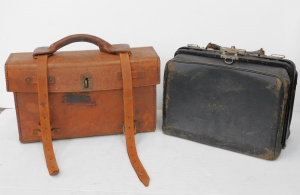 Lot 159 - 2 x Vintage Leather Cases - Thick Tan Leather and Black Doctors Bag St