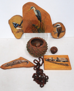 Lot 175 - Group lot Natural crafted items inc Signed Barbara Mahar hand painted
