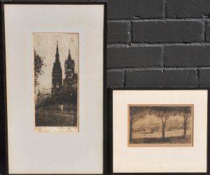 Lot 194 - 2 x Vintage framed Etchings of Melbourne - John Shirlow (1869-1936) 'T