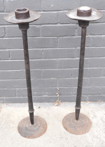 Lot 210 - Pair large Vintage heavy Cast Iron Ecclesiastical Candlesticks - 85cm