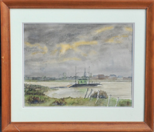 Lot 214 - P Berker (Active c1950s) Framed Watercolour - The Williamstown Punt -