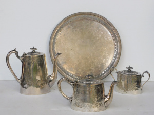 Lot 230 - c1908 EPNS Tea & Coffee set with Tray - Presented to G S Mallee Jo