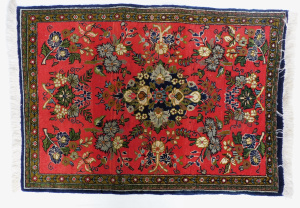 Lot 233 - Vintage Silk Prayer mat - Traditional tones with border & cream fr