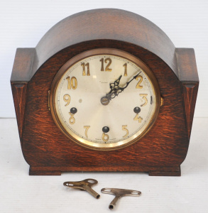 Lot 291 - Art Deco Enfield Chiming Walnut Mantle Clock w Key - Made in England