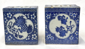 Lot 314 - 2 x Chinese blue & white porcelain incense Burners with Export wax