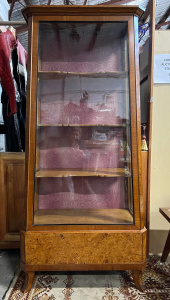 Lot 10 - Vintage c1900 Burl wood veneer Vitrine Cabinet - Shaped shelves, taperi