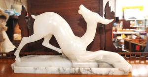 Lot 12 - Carved Alabaster Art Deco Deer - approx 41cm L (restoration sighted to