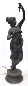 Lot 16 - Vintage Black Spelter Female Figural Lamp Base - Approx 70cm H