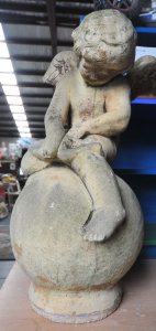 Lot 46 - Vintage Concrete Cupid Sitting on Ball Garden Ornament - Approx 68cm H