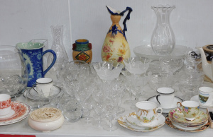 Lot 56 - 2 x Boxes of Glass & Ceramics inc Stemware, Krosno Punch set, Glass