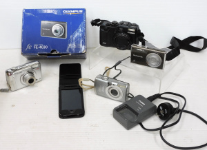 Lot 58 - Box lot of Cameras & Accessories inc Cannon Power shot G12, Olympus