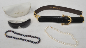 Lot 76 - Group - 2 x pearl necklaces (black & white), Versace 2054 ladies sh