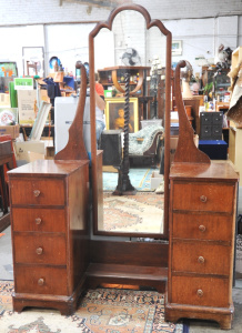 Lot 78 - Vintage c1930s Oak Twin Pedestal Dressing Table w Full Length Mirror