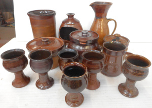 Lot 98 - Group Bendigo Pottery, incl Goblets, Jug, Sugar bowl, Tankard, etc