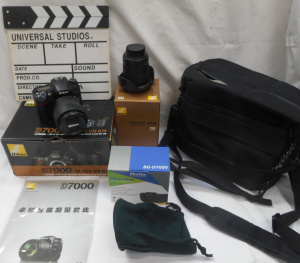 Lot 120 - Box lot Camera items, incl Nikon D7000 Camera, Nikon Lens 10-24mm in b