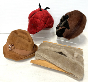Lot 178 - Group incl 3 x vintage hats - 1940s Madame Mitzi Lorenz London cherry