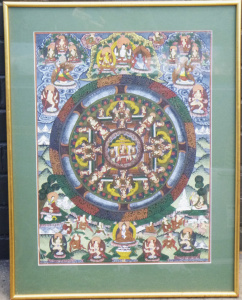Lot 207 - Framed Vintage hand painted Tibetan Thangka - 55x41cm