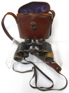 Lot 210 - Pair Vintage Stereo Prism Binoculars in Fitted Leather Case, Ross of L