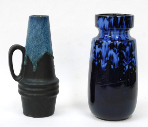 Lot 219 - 2 pces Mid Century West German Scheurich Pottery - Blue tone inc Fat L