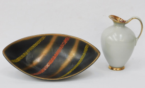 Lot 241 - 2 pces Mid Century West German Pottery inc Brown, Red & Yellow ova