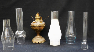 Lot 249 - Vintage Miller Brass Embossed Oil Lamp & Extra Clear and Frosted G
