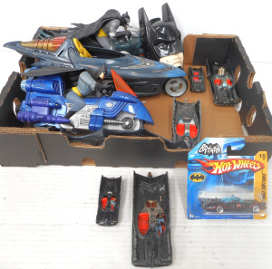 Lot 269 - Box Vintage Batman toys, incl Carded Hot Wheels Batmobile 2007 #15, Co