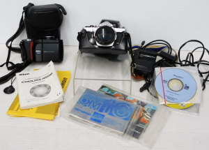 Lot 272 - 2 x Cameras inc Olympus OM-1 & Nikon Coolpix 4500 - accessories &